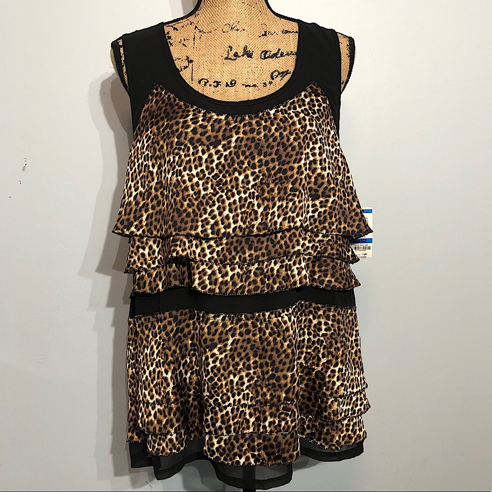 NWT! Alfani Leopard Print Sleeveless Blouse XL
